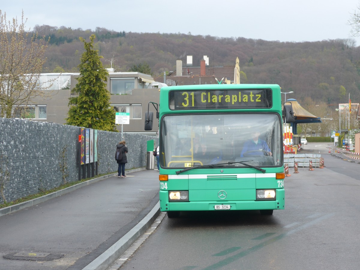 (159'814) - BVB Basel - Nr. 734/BS 3234 - Mercedes (ex VAG Freiburg/D Nr. 933) am 11. April 2015 in Riehen, H�rnli