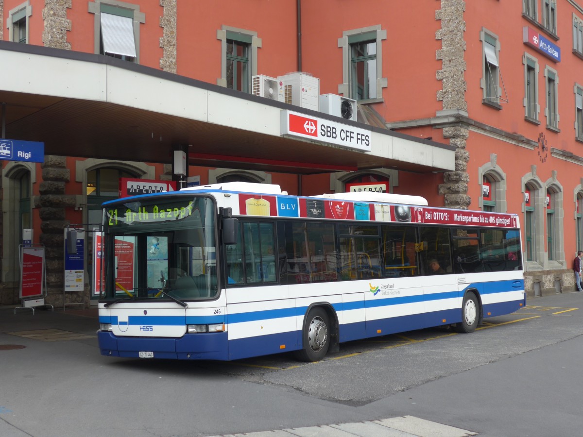 (160'670) - Auf der Maur, Steinen - Nr. 246/SZ 77'440 - Scania/Hess (ex Amrein, K�ssnacht; ex ZVB Zug Nr. 117; ex ZVB Zug Nr. 17) am 22. Mai 2015 beim Bahnhof Arth-Goldau