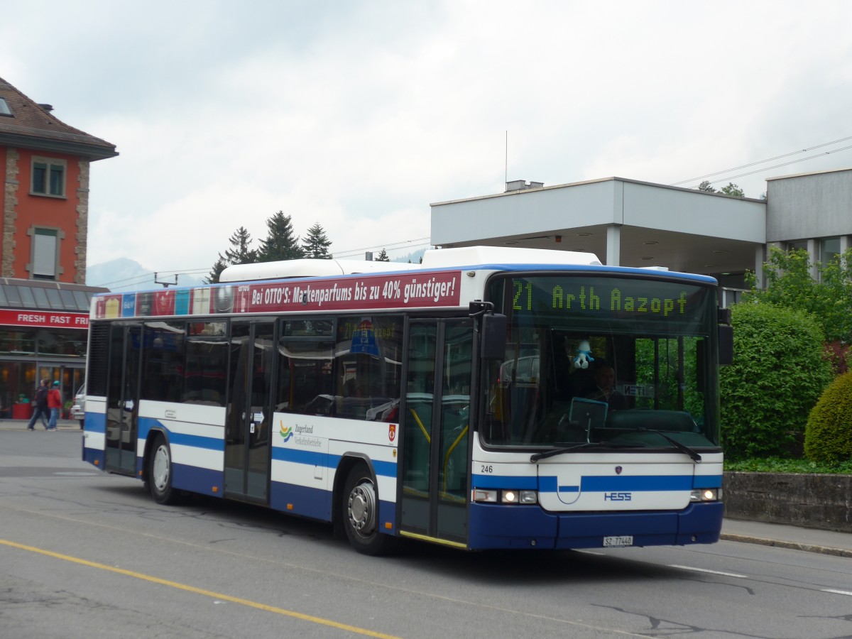 (160'671) - Auf der Maur, Steinen - Nr. 246/SZ 77'440 - Scania/Hess (ex Amrein, K�ssnacht; ex ZVB Zug Nr. 117; ex ZVB Zug Nr. 17) am 22. Mai 2015 beim Bahnhof Arth-Goldau