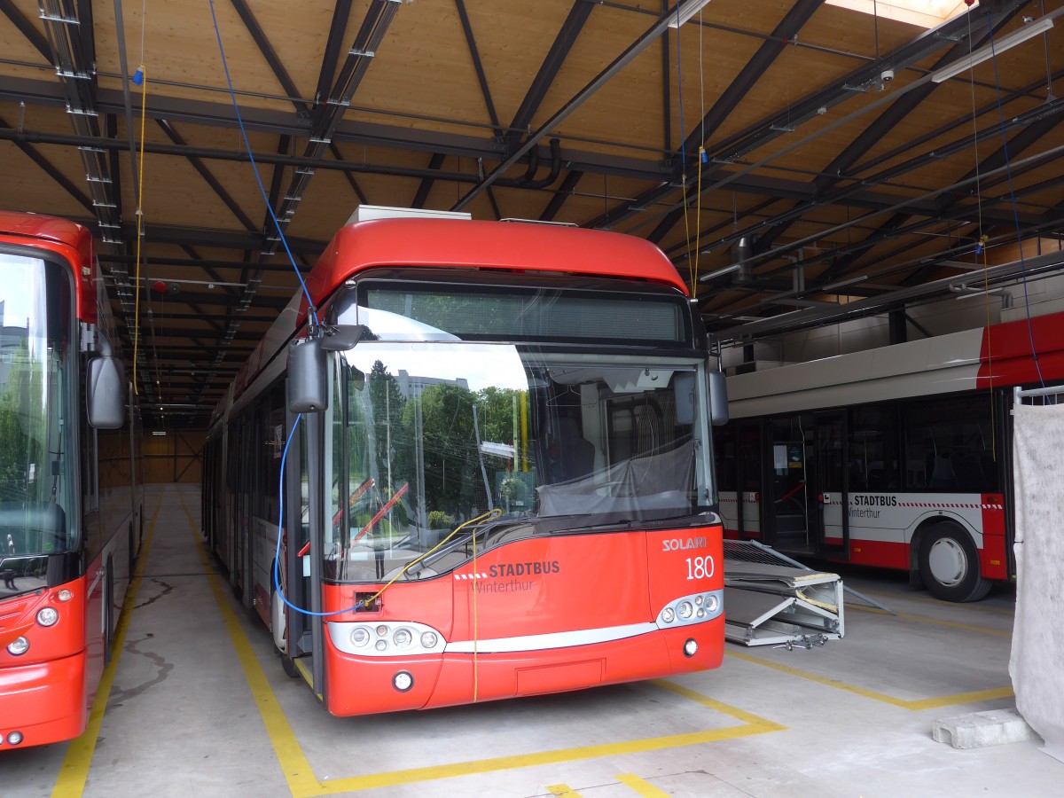 (161'667) - SW Winterthur - Nr. 180 - Solaris Gelenktrolleybus am 31. Mai 2015 in Winterthur, Depot Gr�zefeld