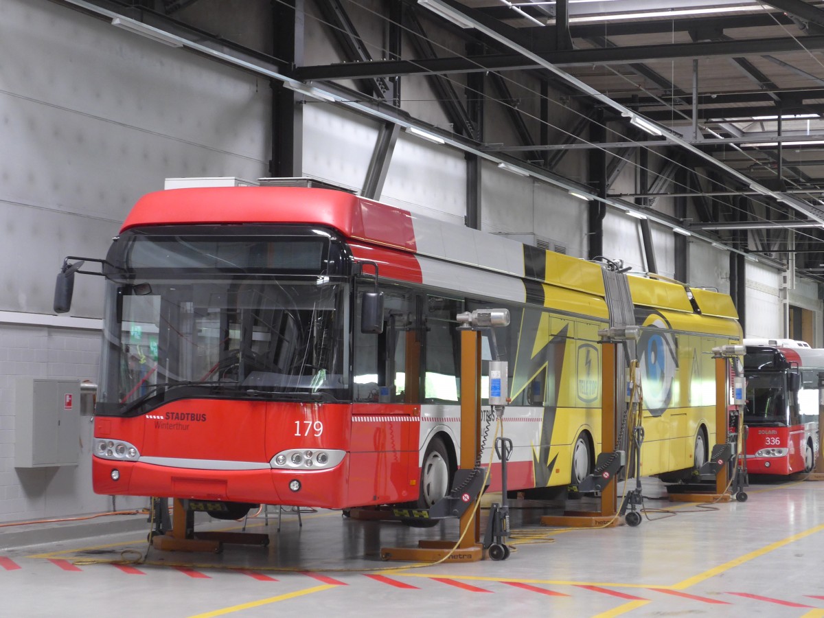 (161'680) - SW Winterthur - Nr. 179 - Solaris Gelenktrolleybus am 31. Mai 2015 in Winterthur, Depot Gr�zefeld