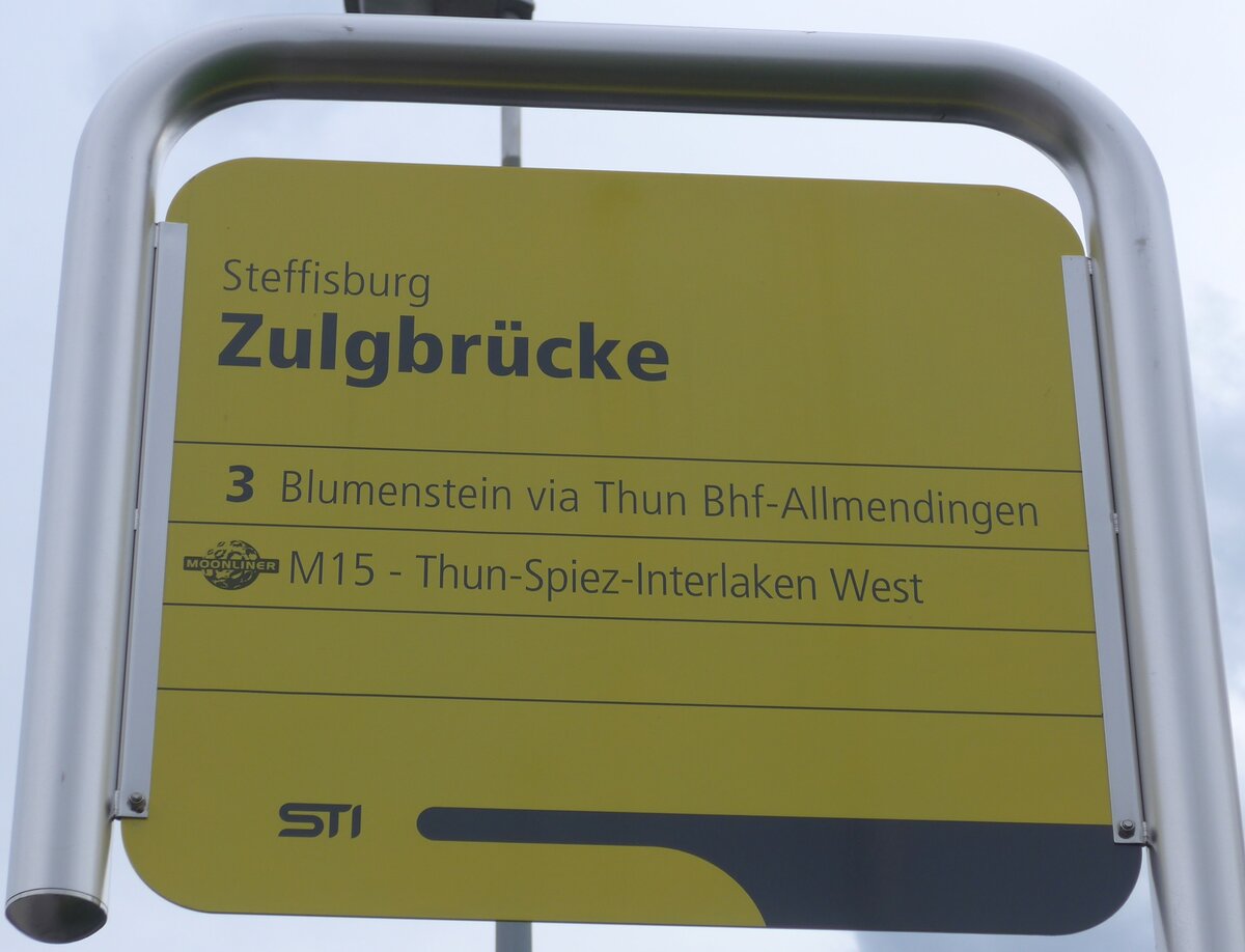 (162'466) - STI-Haltestellenschild - Steffisburg, Zulgbr�cke - am 22. Juni 2015