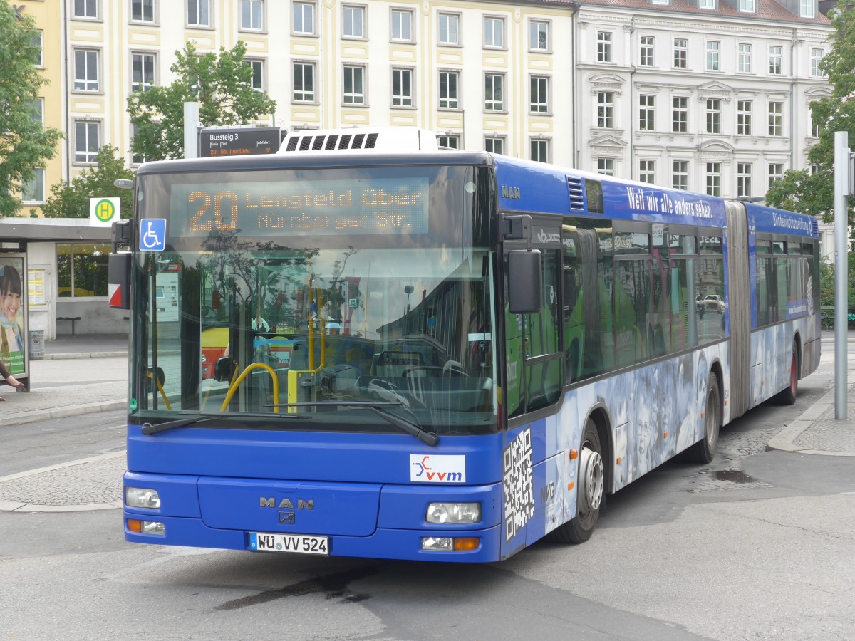 (162'725) - NVG W�rzburg - Nr. 524/W�-VV 524 - MAN am 27. Juni 2015 beim Bahnhof W�rzburg
