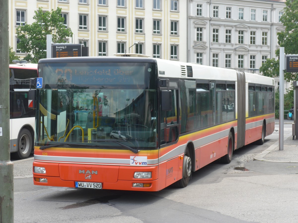 (162'734) - NVG W�rzburg - Nr. 520/W�-VV 520 - MAN am 27. Juni 2015 beim Bahnhof W�rzburg