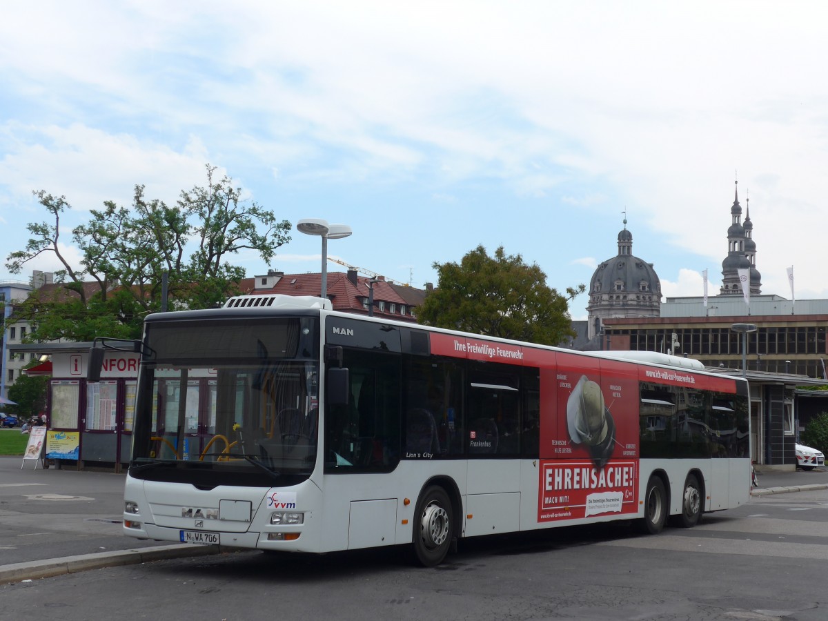 (162'750) - OVF N�rnberg - N-WA 706 - MAN am 27. Juni 2015 beim Bahnhof W�rzburg