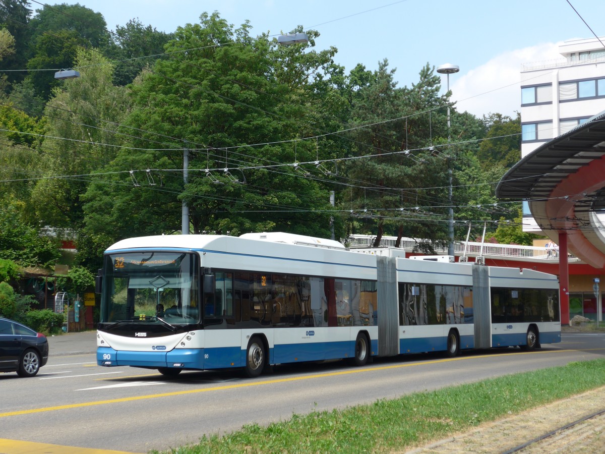 (162'949) - VBZ Z�rich - Nr. 90 - Hess/Hess Doppelgelenktrolleybus am 6. Juli 2015 in Z�rich, Bucheggplatz
