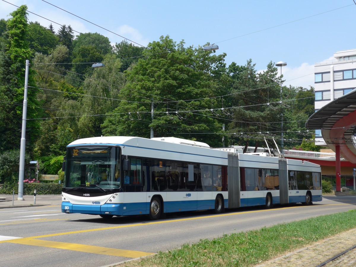 (162'953) - VBZ Z�rich - Nr. 80 - Hess/Hess Doppelgelenktrolleybus am 6. Juli 2015 in Z�rich, Bucheggplatz