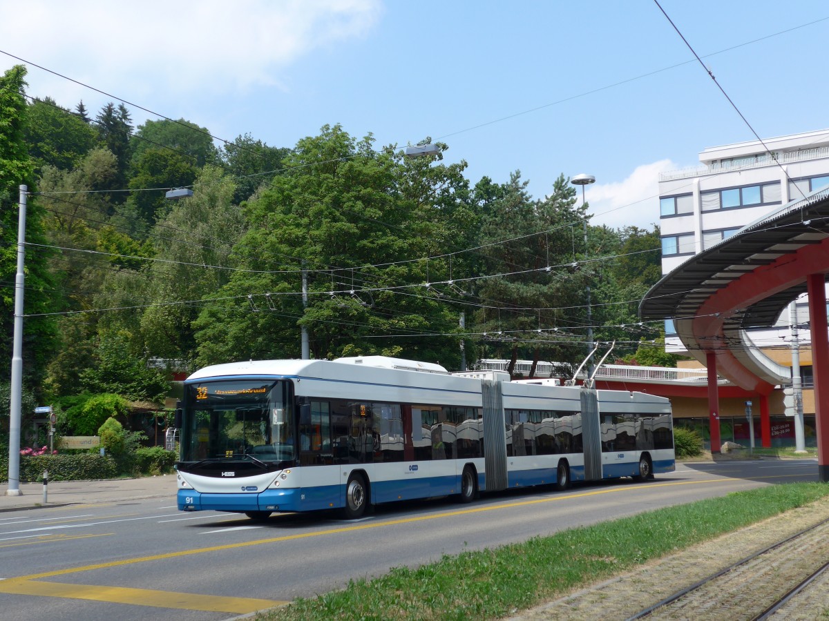 (162'956) - VBZ Z�rich - Nr. 91 - Hess/Hess Doppelgelenktrolleybus am 6. Juli 2015 in Z�rich, Bucheggplatz