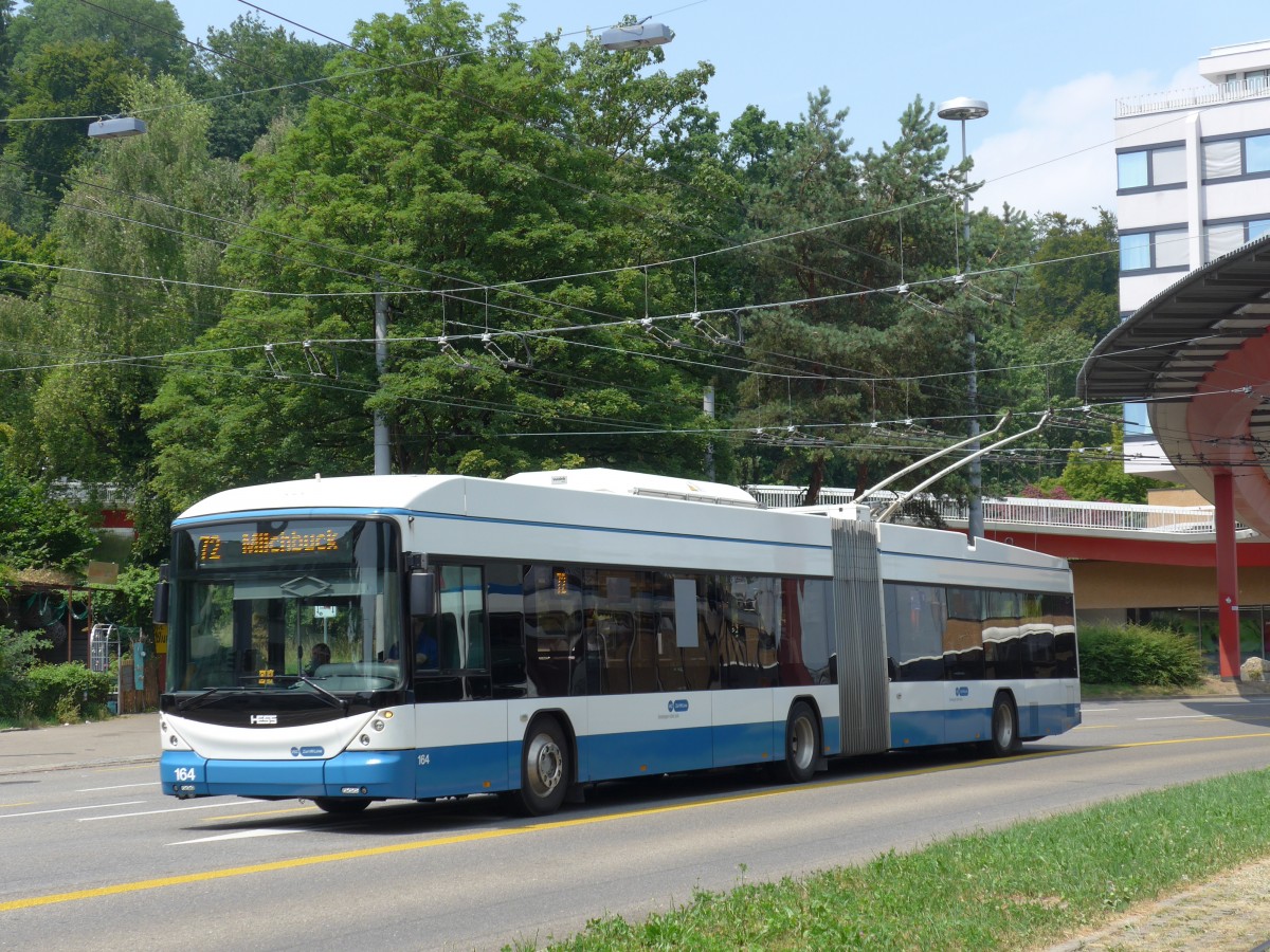 (162'965) - VBZ Z�rich - Nr. 164 - Hess/Hess Gelenktrolleybus am 6. Juli 2015 in Z�rich, Bucheggplatz