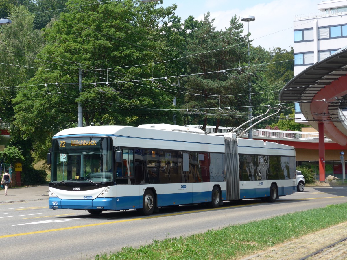 (162'971) - VBZ Z�rich - Nr. 175 - Hess/Hess Gelenktrolleybus am 6. Juli 2015 in Z�rich, Bucheggplatz