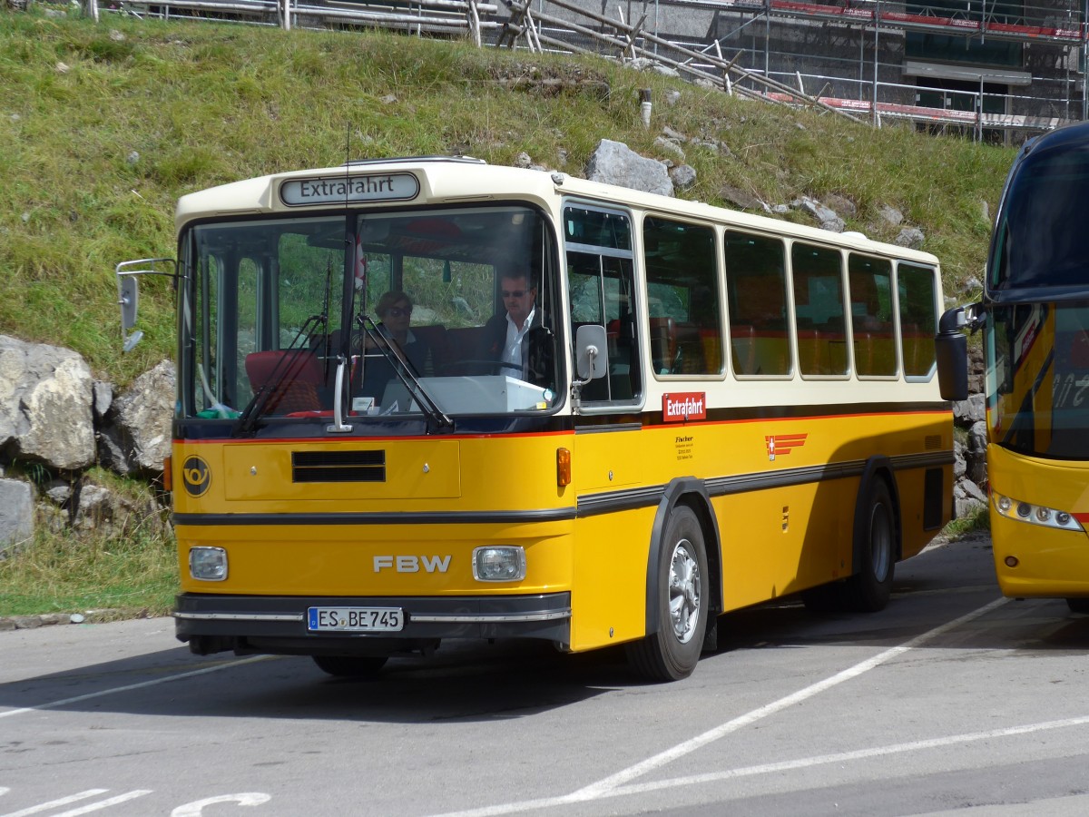 (163'233) - Aus Deutschland: Fischer, Weilheim - ES-BE 745 - FBW/Hess (ex Tiemann, Oetwil Nr. 21; ex Roki, Heimberg; ex P 23'421) am 2. August 2015 in Schw�galp, S�ntis-Schwebebahn
