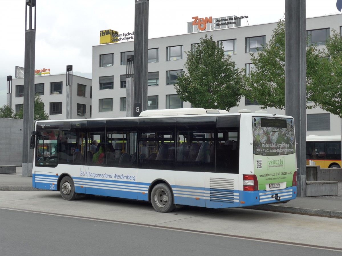 (163'599) - BSW Sargans - Nr. 315/SG 297'505 - MAN/G�ppel am 16. August 2015 beim Bahnhof Sargans