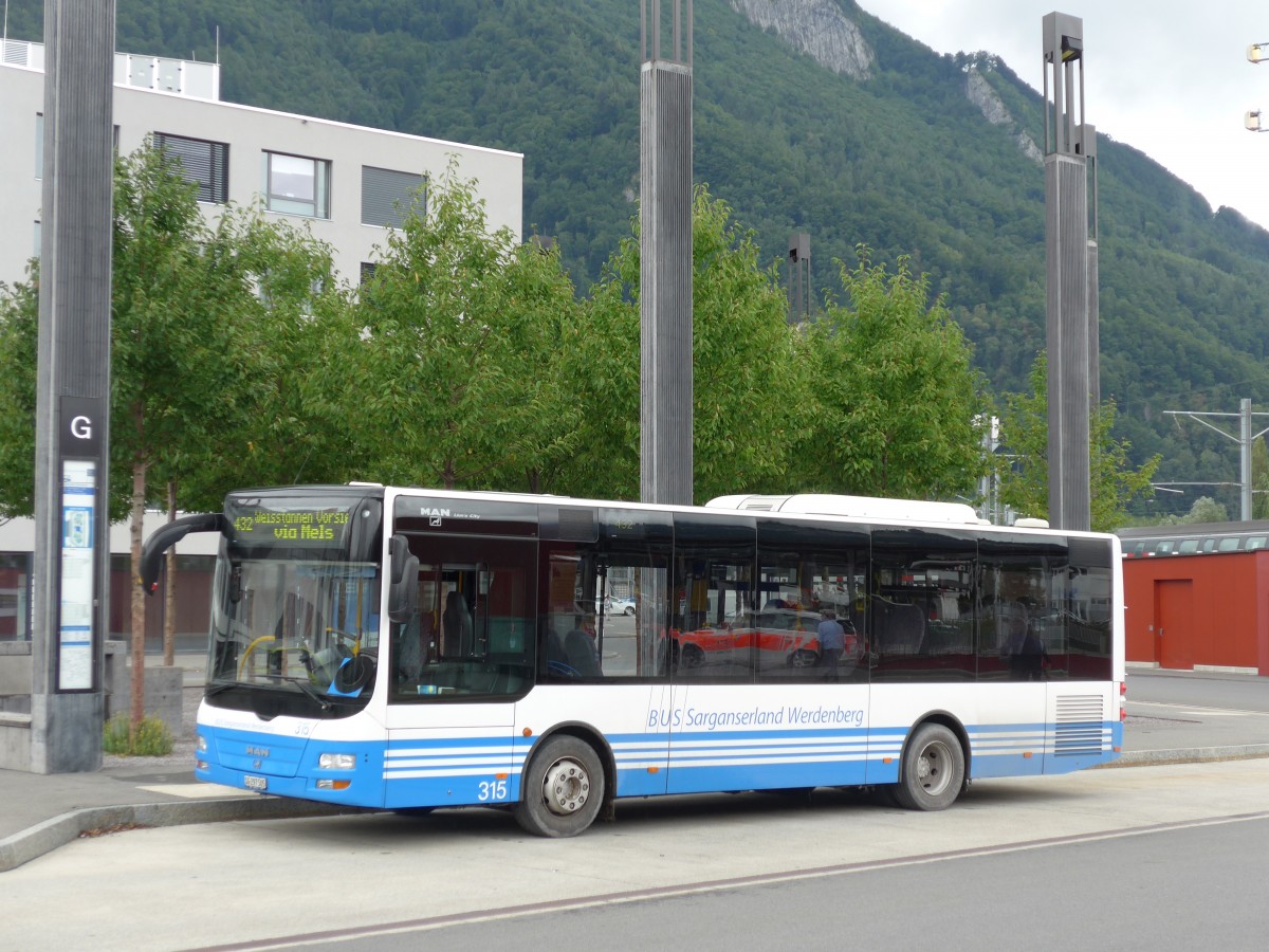 (163'600) - BSW Sargans - Nr. 315/SG 297'505 - MAN/G�ppel am 16. August 2015 beim Bahnhof Sargans