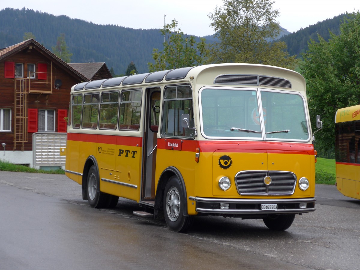 (163'791) - Rentsch, Gunten - BE 823'203 - FBW/Gangloff (ex P 23'203; ex P 21'003) am 23. August 2015 in Habkern, Z�undli