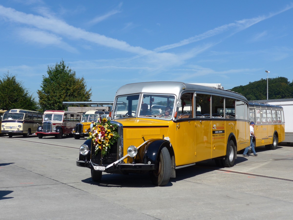(164'213) - Suter, Herznach - AG 29'132 - Saurer/T�scher (ex Geissmann, H�gglingen; ex P 23'070) am 29. August 2015 in Oberkirch, CAMPUS Sursee