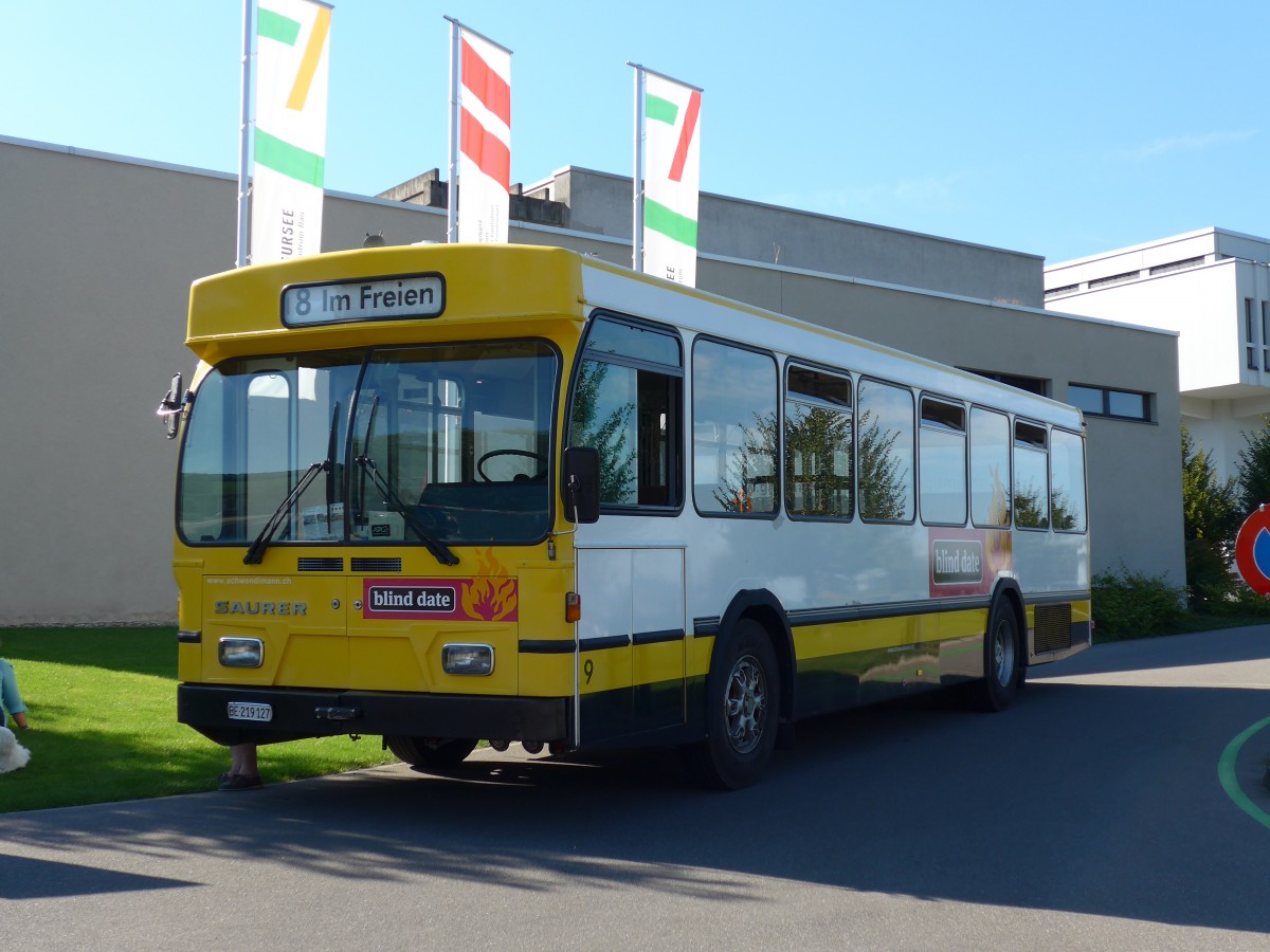 (164'250) - Schwendimann, M�nchenbuchsee - Nr. 9/BE 219'127 - Saurer/Hess (ex Oswald, M�stair; ex VBSH Schaffhausen Nr. 9; ex Rattin, Schaffhausen Nr. 9) am 29. August 2015 in Oberkirch, CAMPUS Sursee