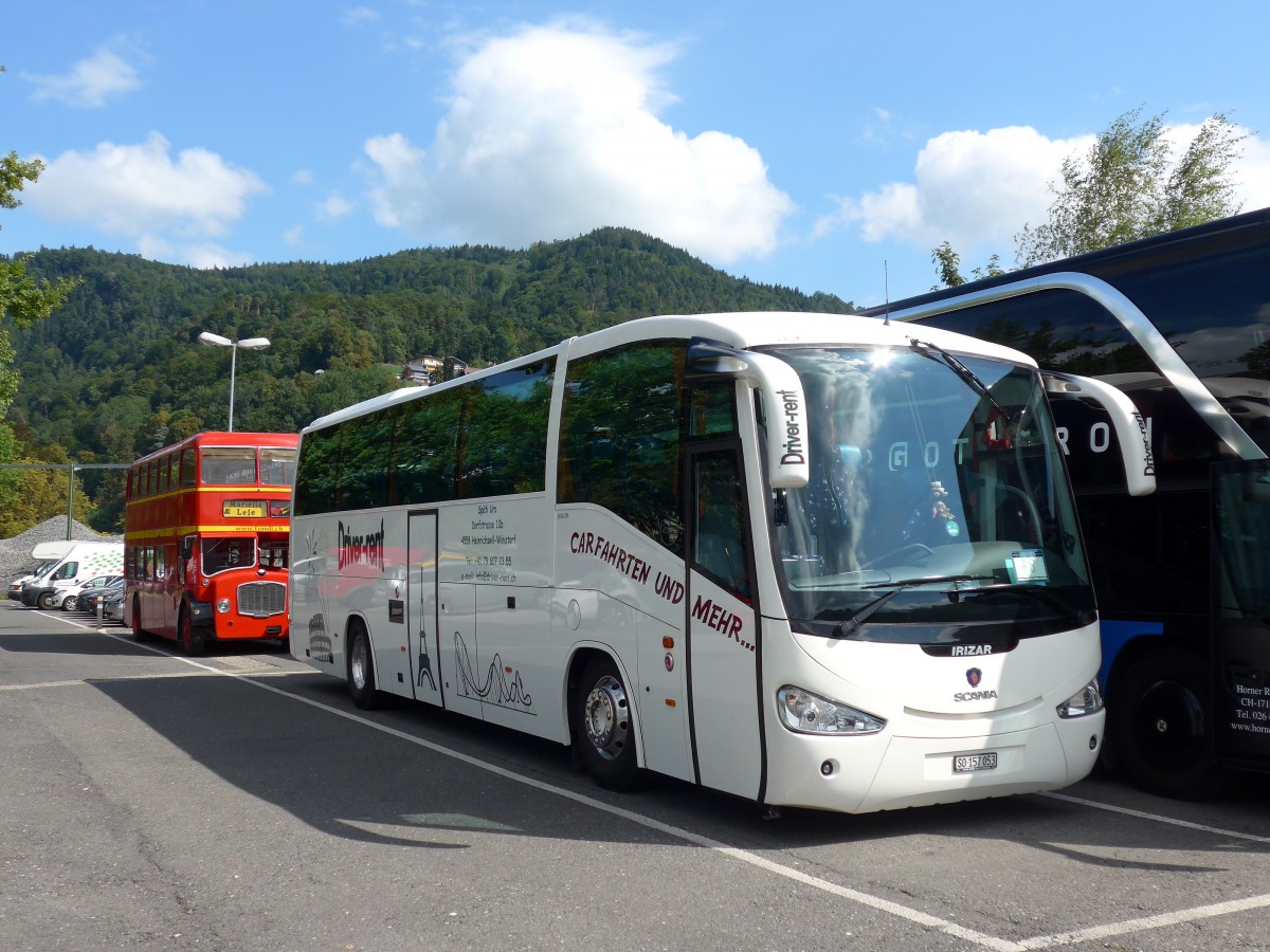 (164'383) - Sp�ti, Heinrichswil - SO 157'053 - Scania/Irizar am 4. September 2015 in Thun, Seestrasse
