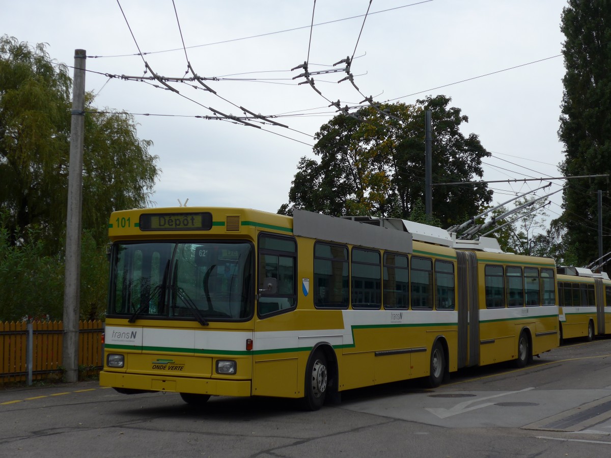 (164'774) - transN, La Chaux-de-Fonds - Nr. 101 - NAW/Hess Gelenktrolleybus (ex TN Neuch�tel Nr. 101) am 15. September 2015 in Neuch�tel, D�p�t