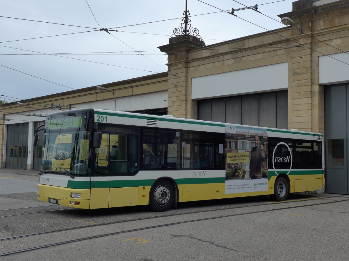 (164'779) - transN, La Chaux-de-Fonds - Nr. 201/NE 114'201 - MAN (ex TN Neuch�tel Nr. 201) am 15. September 2015 in Neuch�tel, D�p�t