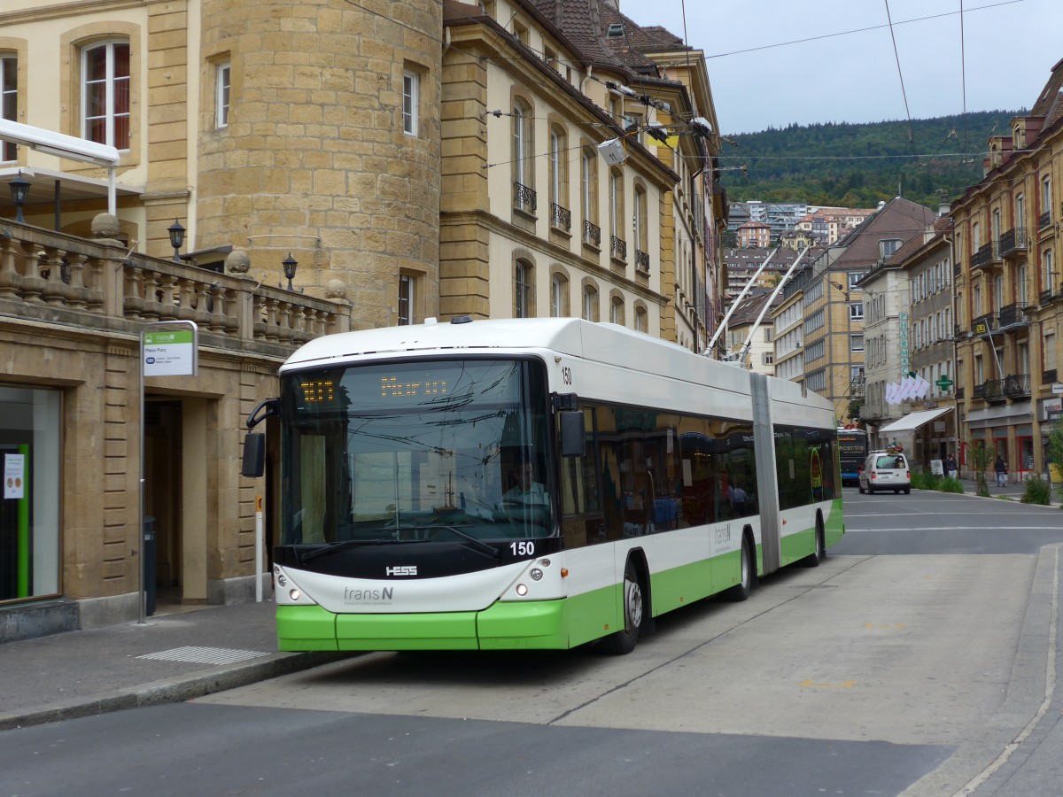 (164'783) - transN, La Chaux-de-Fonds - Nr. 150 - Hess/Hess Gelenktrolleybus (ex TN Neuch�tel Nr. 150) am 15. September 2015 in Neuch�tel, Place Pury