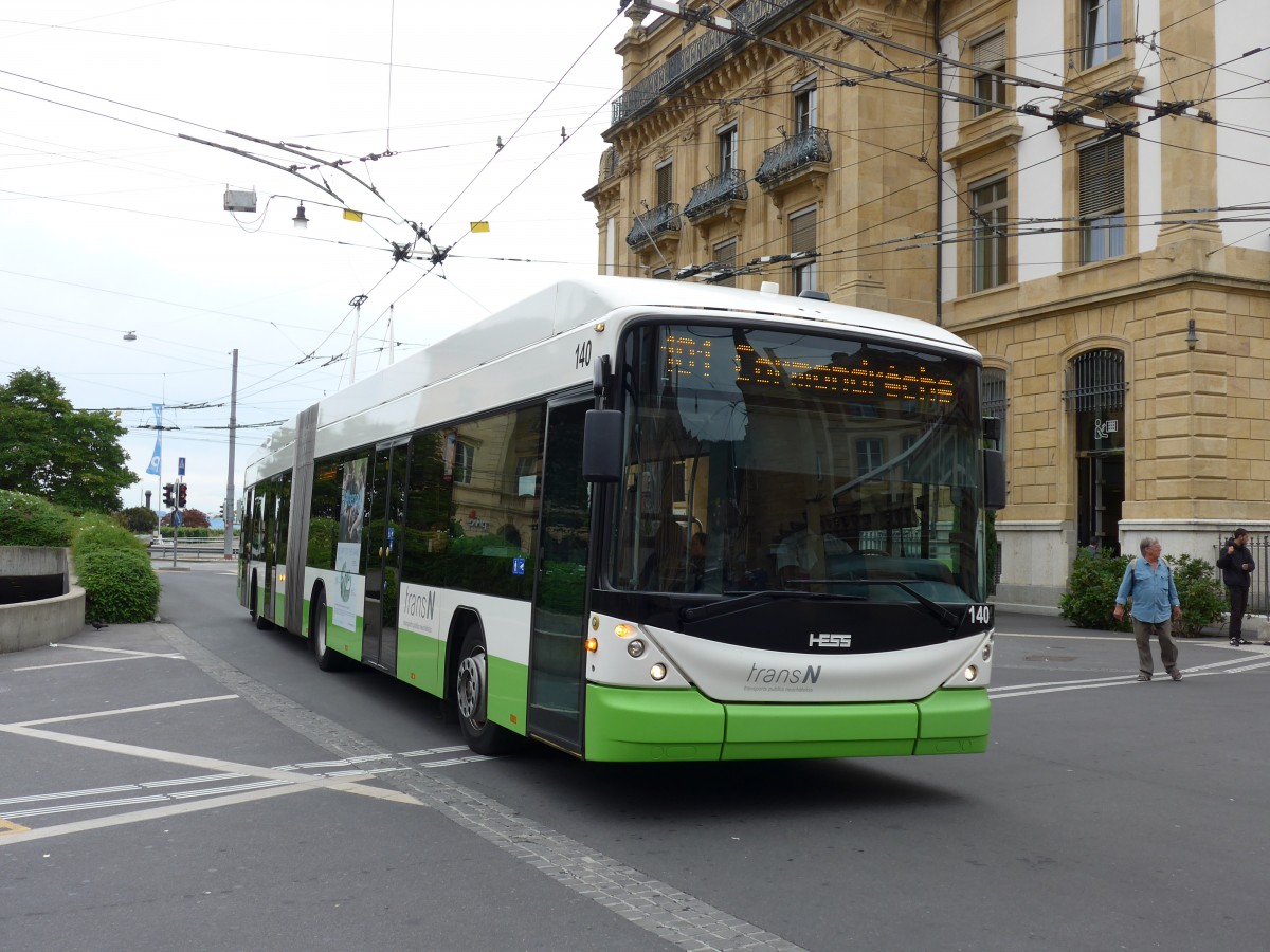 (164'794) - transN, La Chaux-de-Fonds - Nr. 140 - Hess/Hess Gelenktrolleybus (ex TN Neuch�tel Nr. 140) am 15. September 2015 in Neuch�tel, Place Pury