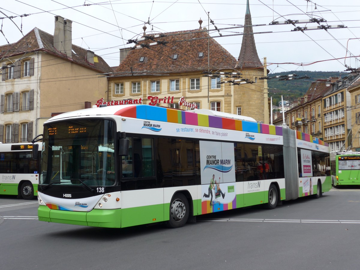 (164'795) - transN, La Chaux-de-Fonds - Nr. 138 - Hess/Hess Gelenktrolleybus (ex TN Neuch�tel Nr. 138) am 15. September 2015 in Neuch�tel, Place Pury