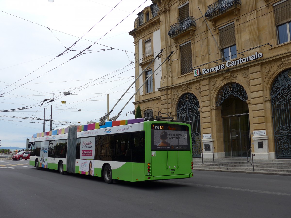 (164'796) - transN, La Chaux-de-Fonds - Nr. 138 - Hess/Hess Gelenktrolleybus (ex TN Neuch�tel Nr. 138) am 15. September 2015 in Neuch�tel, Place Pury