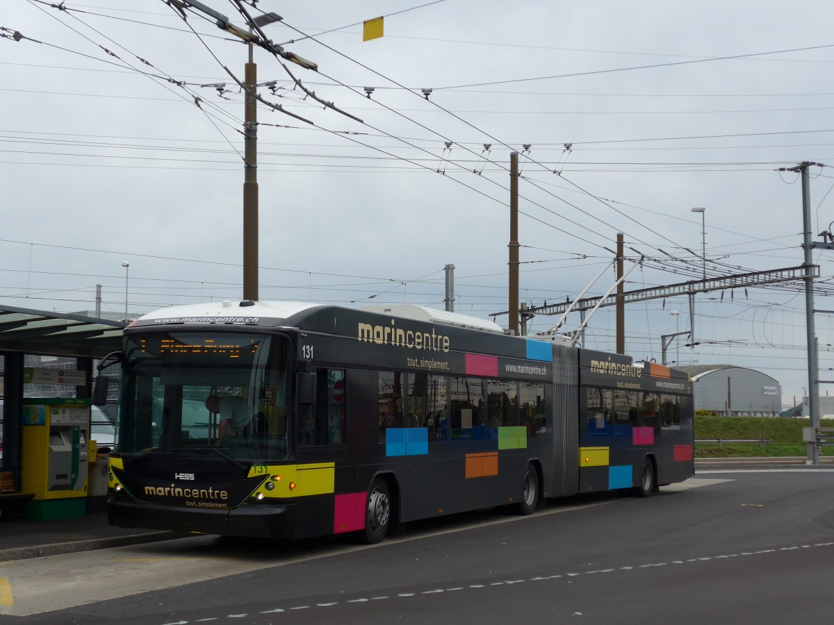 (164'817) - transN, La Chaux-de-Fonds - Nr. 131 - Hess/Hess Gelenktrolleybus (ex TN Neuch�tel Nr. 131) am 15. September 2015 beim Bahnhof Marin-Epagnier