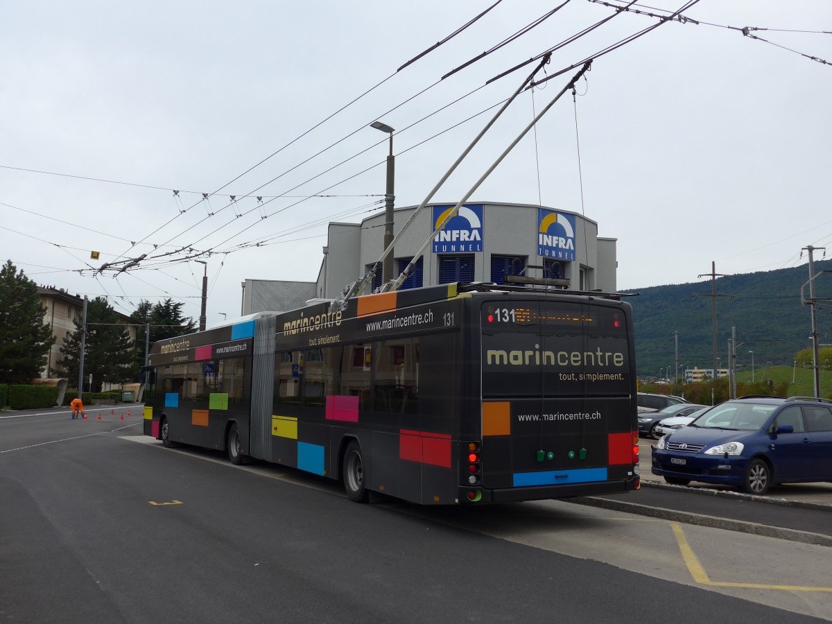 (164'818) - transN, La Chaux-de-Fonds - Nr. 131 - Hess/Hess Gelenktrolleybus (ex TN Neuch�tel Nr. 131) am 15. September 2015 beim Bahnhof Marin-Epagnier