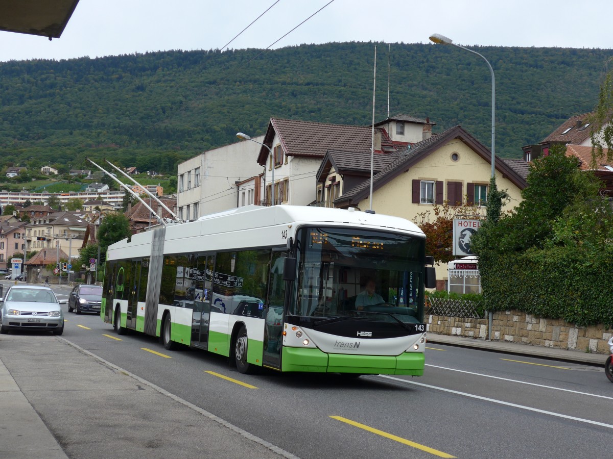 (164'838) - transN, La Chaux-de-Fonds - Nr. 143 - Hess/Hess Gelenktrolleybus (ex TN Neuch�tel Nr. 143) am 15. September 2015 in St-Blaise, Centre