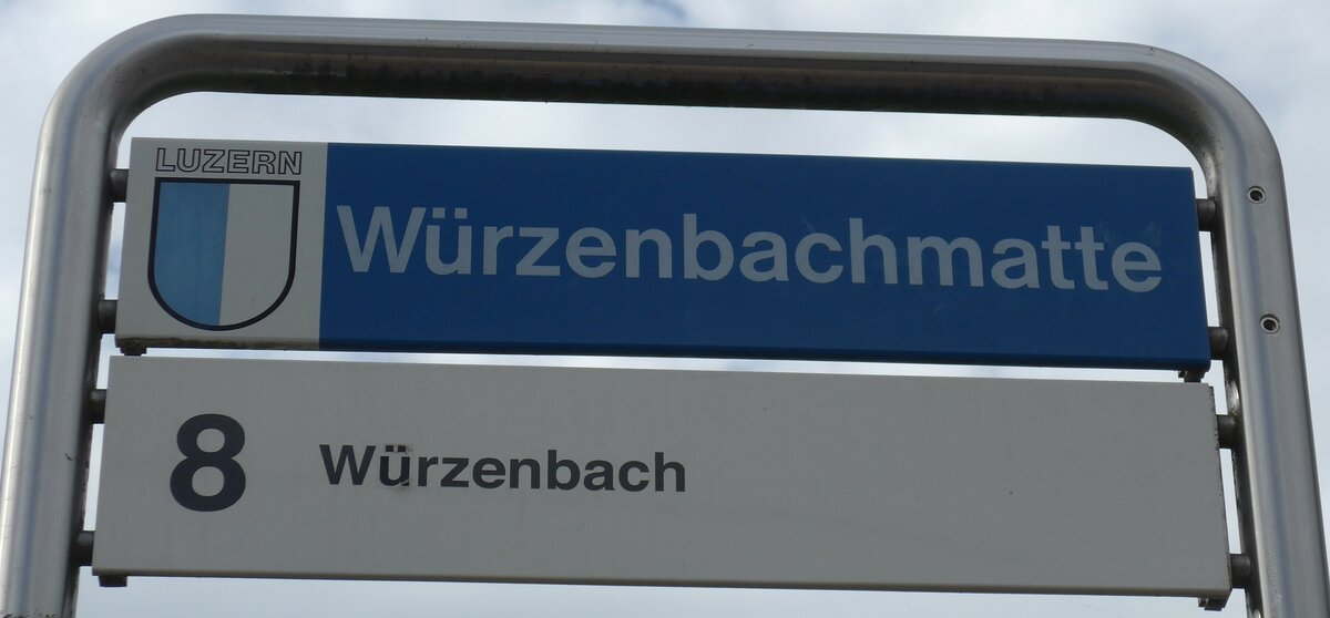 (164'868) - VBL-Haltestellenschild - Luzern, W�rzenbachmatte - am 16. September 2015