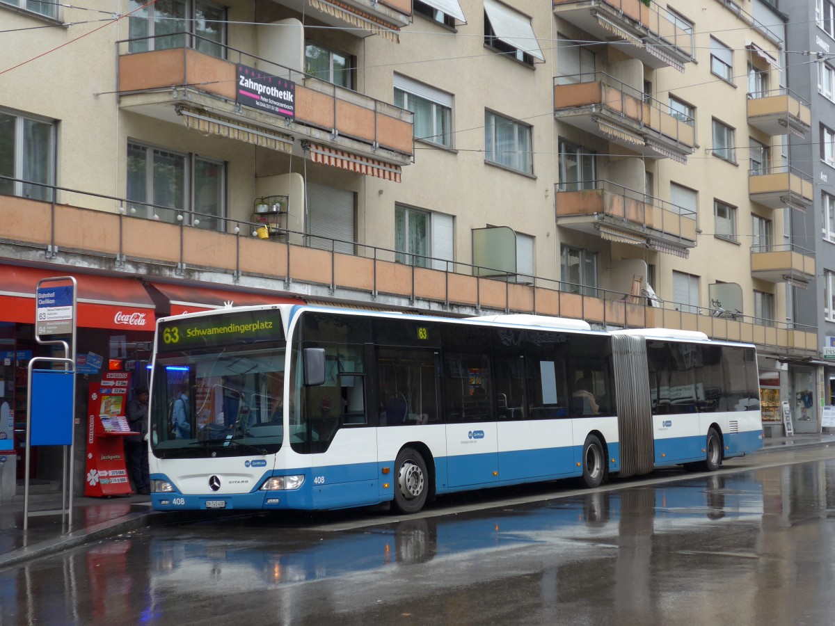 (165'000) - VBZ Z�rich - Nr. 408/ZH 745'408 - Mercedes am 17. September 2015 beim Bahnhof Z�rich-Oerlikon