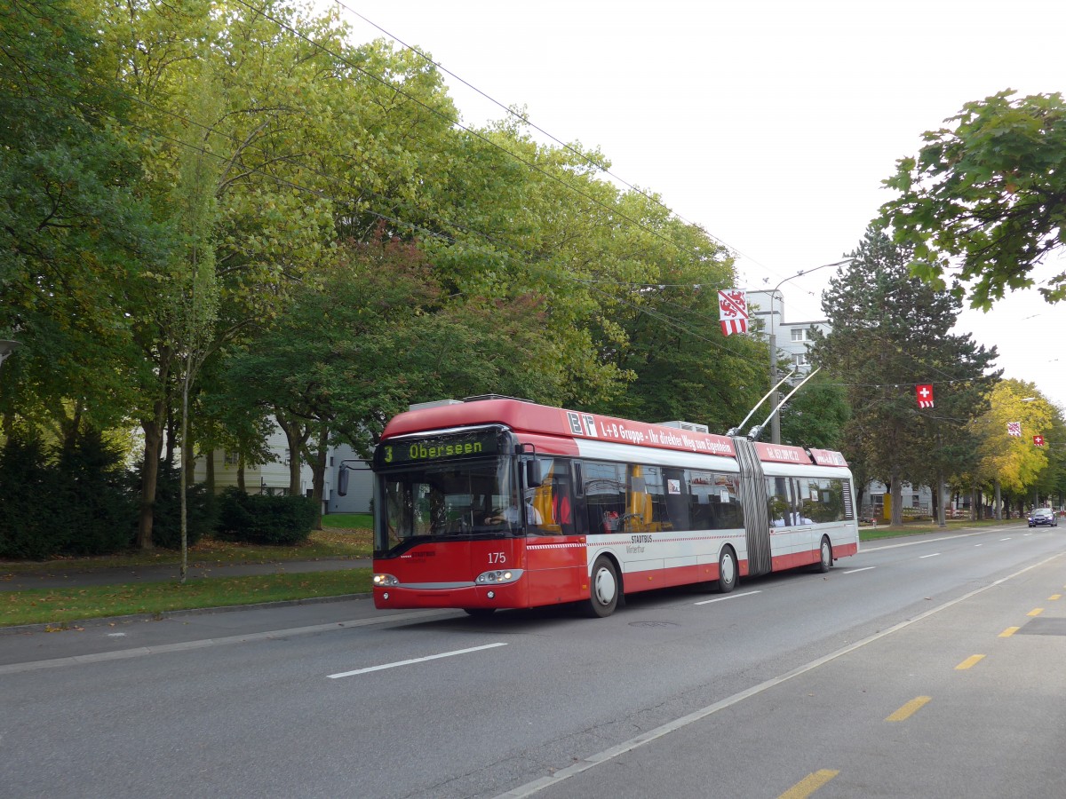 (165'892) - SW Winterthur - Nr. 175 - Solaris Gelenktrolleybus am 26. September 2015 in Winterthur, Depot Gr�zefeld