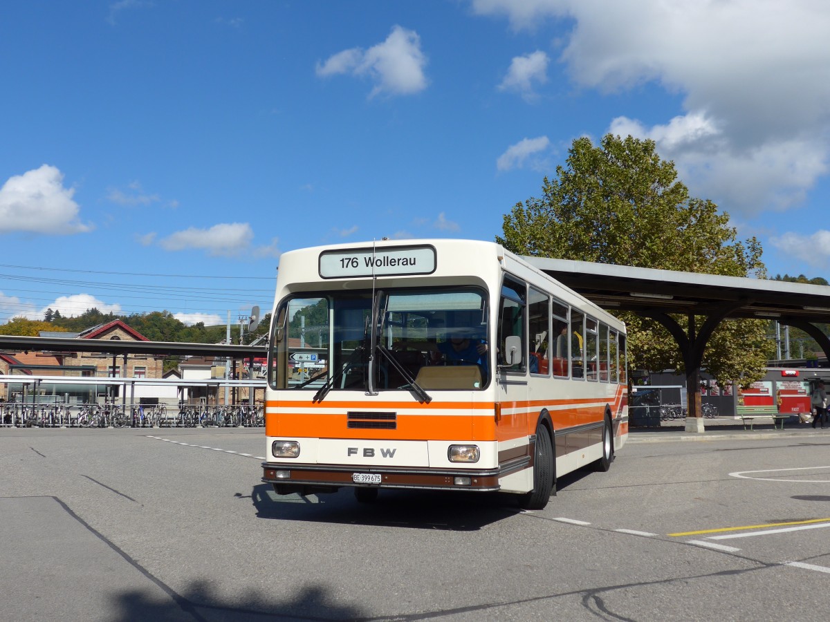 (166'004) - Wegm�ller, M�nsingen - BE 399'675 - FBW/R&J (ex Bamert, Wollerau) am 4. Oktober 2015 beim Bahnhof Burgdorf