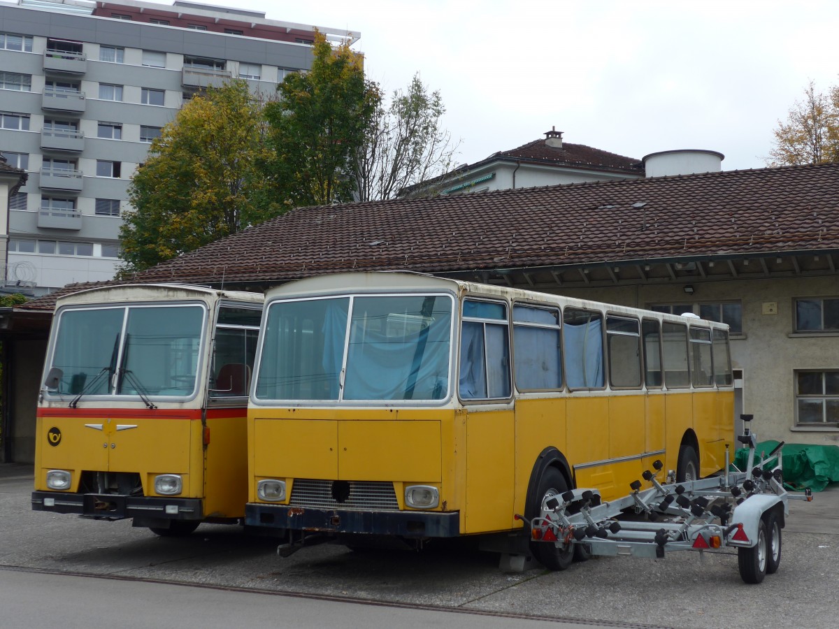 (166'168) - Oldie-Tours Z�risee, Wollerau - Nr. 16 - Saurer/R&J am 10. Oktober 2015 in Uznach, Garage