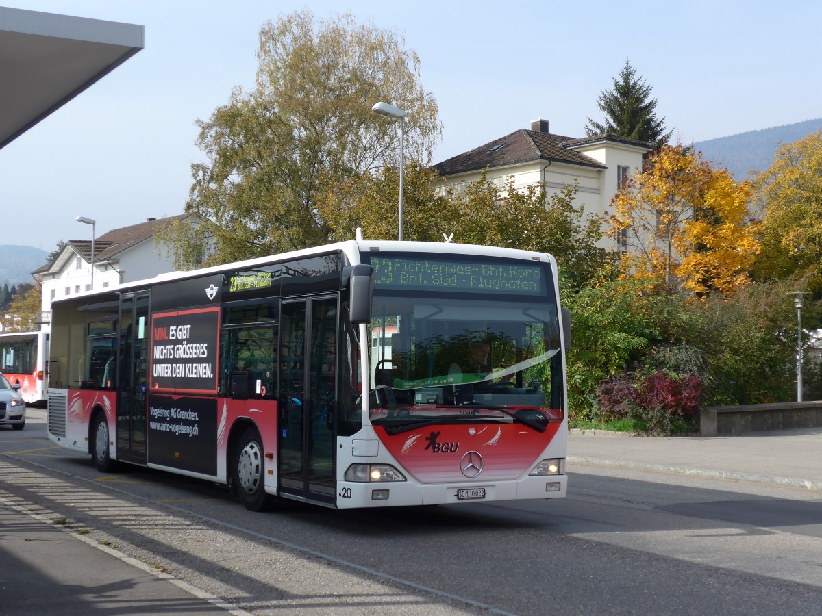 (166'438) - BGU Grenchen - Nr. 20/SO 130'022 - Mercedes am 24. Oktober 2015 beim Bahnhof Grenchen S�d