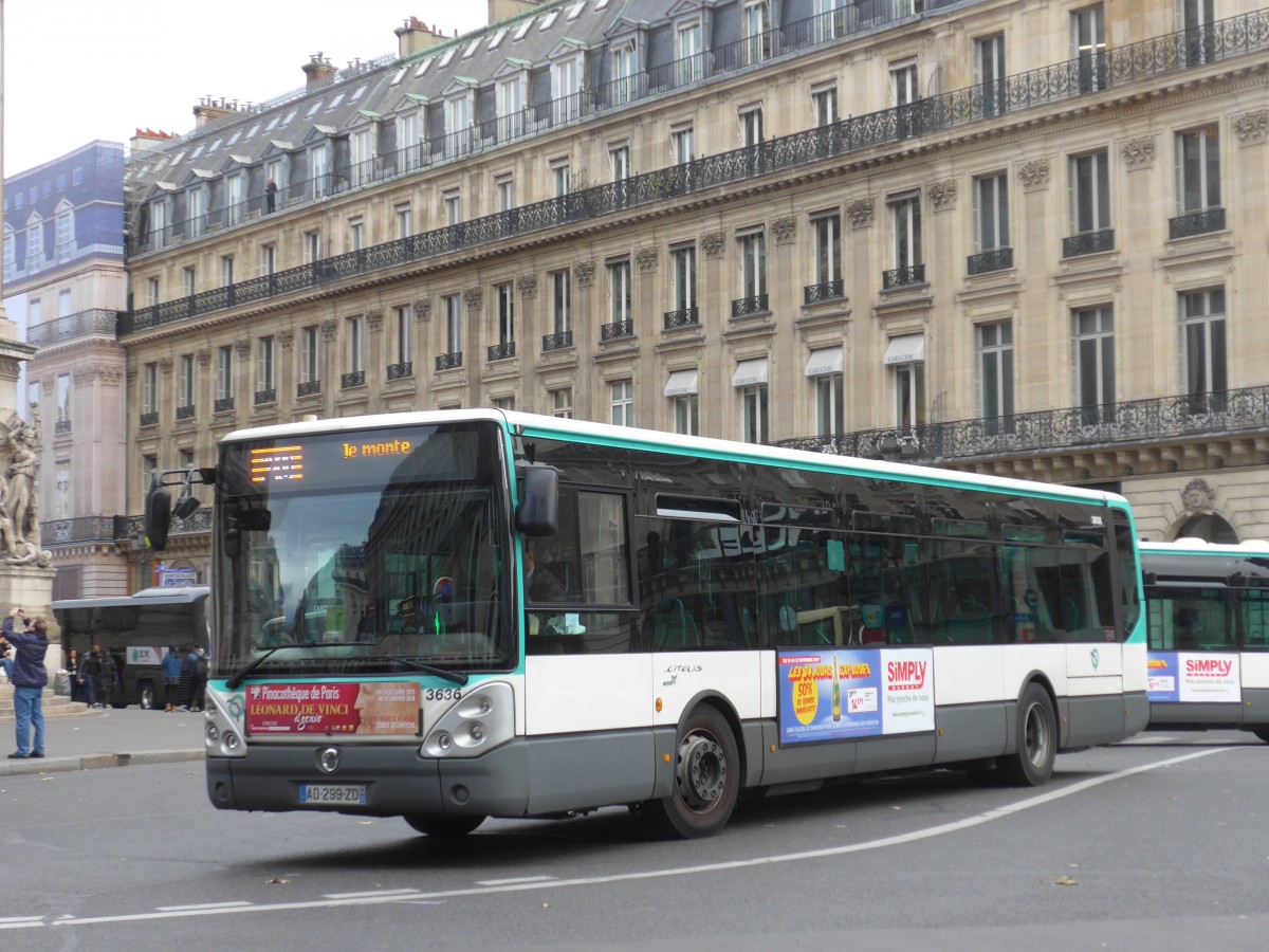 (166'931) - RATP Paris - Nr. 3636/AD 299 ZD - Irisbus am 16. November 2015 in Paris, Op�ra
