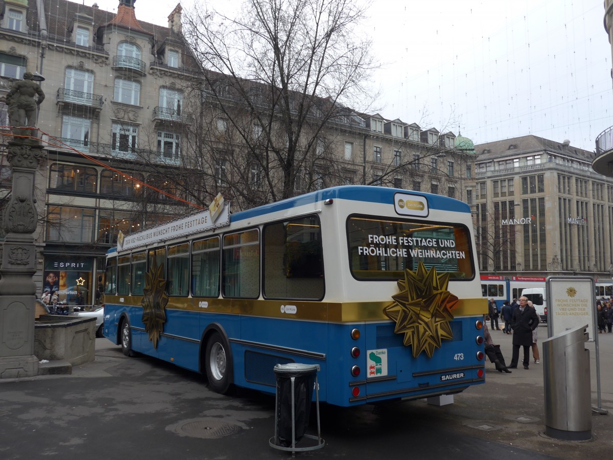 (167'671) - VBZ Z�rich - Nr. 473 - Saurer/R&J P�cklibus (ex Nr. 9017; ex Nr. 263) am 5. Dezember 2015 in Z�rich, Bahnhofstrasse