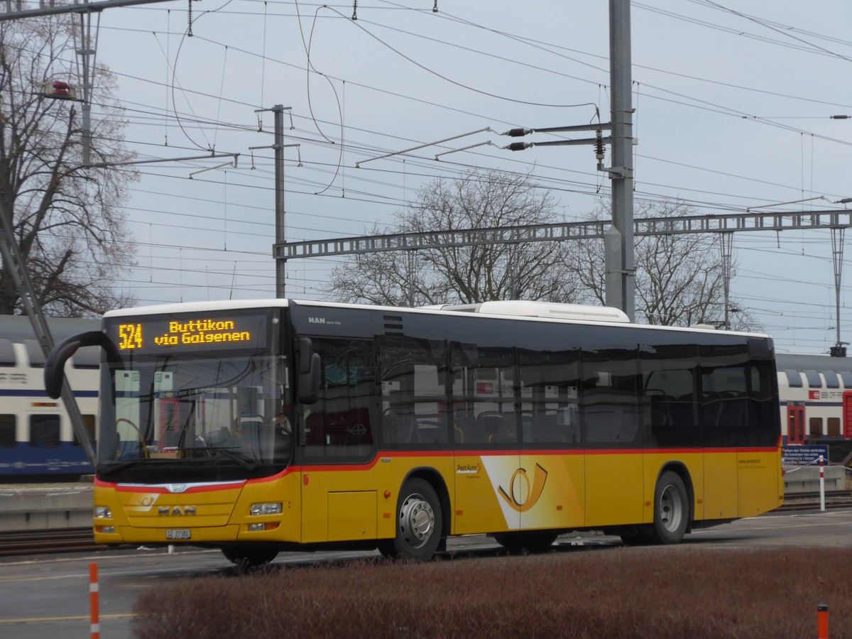 (168'219) - Kistler, Reichenburg - SZ 27'382 - MAN am 1. Januar 2016 beim Bahnhof Pf�ffikon