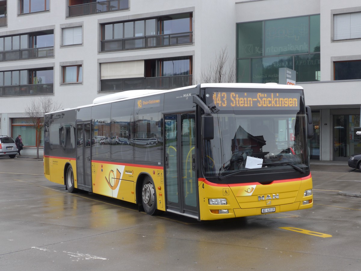 (168'759) - Br�ndli, Elfingen - Nr. 4/AG 43'119 - MAN am 20. Februar 2016 beim Bahnhof Laufenburg