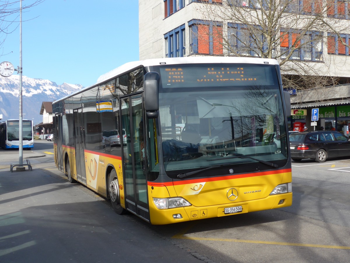 (168'983) - PostAuto Ostschweiz - SG 356'506 - Mercedes (ex Schmidt, Oberb�ren) am 27. Februar 2016 beim Bahnhof Buchs