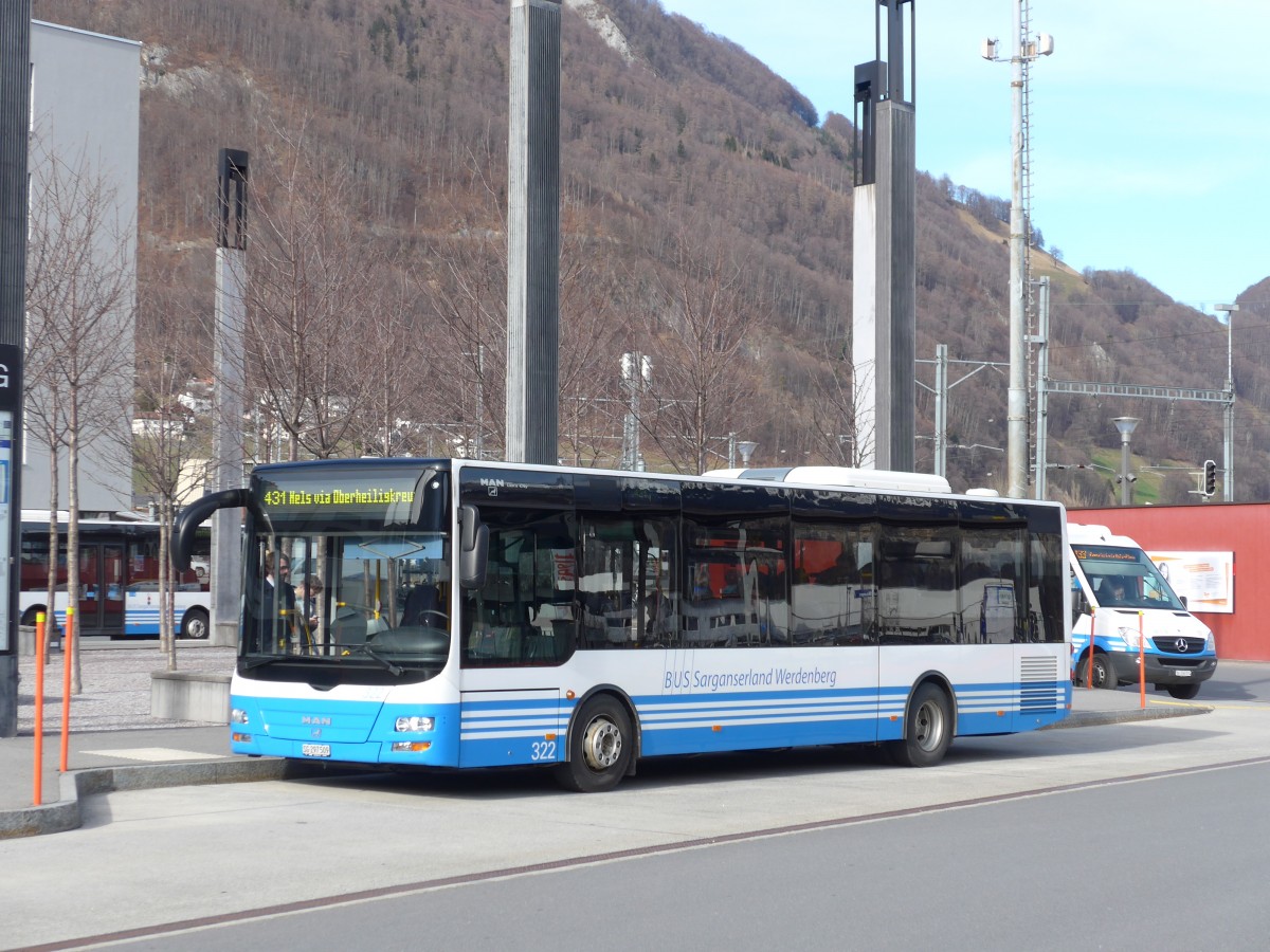 (168'994) - BSW Sargans - Nr. 322/SG 297'509 - MAN/G�ppel am 27. Februar 2016 beim Bahnhof Sargans