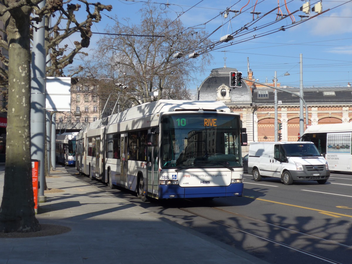 (169'085) - TPG Gen�ve - Nr. 788 - Hess/Hess Doppelgelenktrolleybus am 7. M�rz 2016 in Gen�ve, Place des Vingt-Deux-Cantons