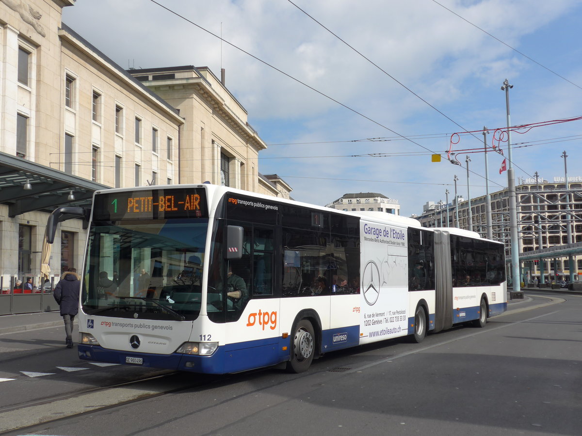 (169'134) - TPG Gen�ve - Nr. 112/GE 960'496 - Mercedes am 7. M�rz 2016 beim Bahnhof Gen�ve