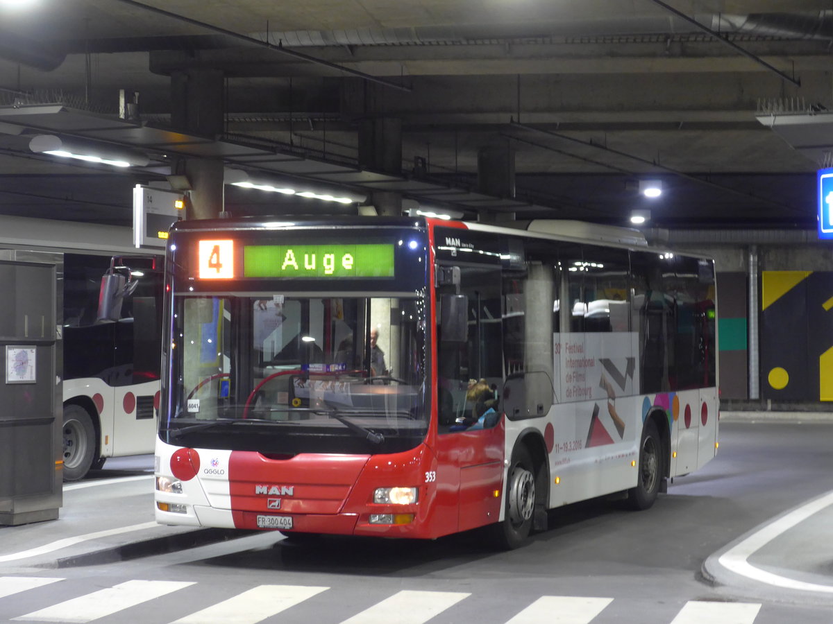 (169'242) - TPF Fribourg - Nr. 343/FR 300'404 - MAN/G�ppel am 13. M�rz 2016 in Fribourg, Busbahnhof