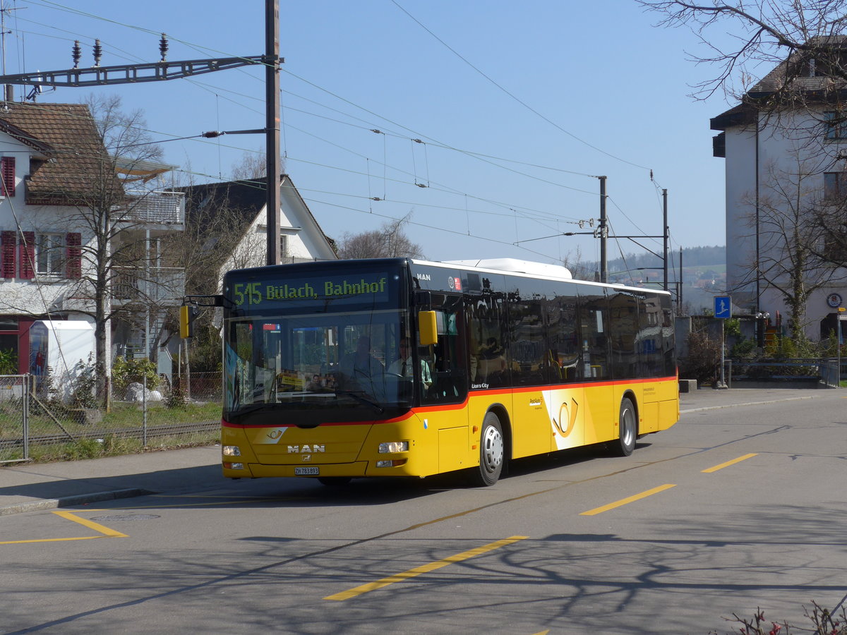 (169'311) - ASN Stadel - Nr. 210/ZH 783'893 - MAN (ex HWW Wil Nr. 210) am 19. M�rz 2016 beim Bahnhof B�lach