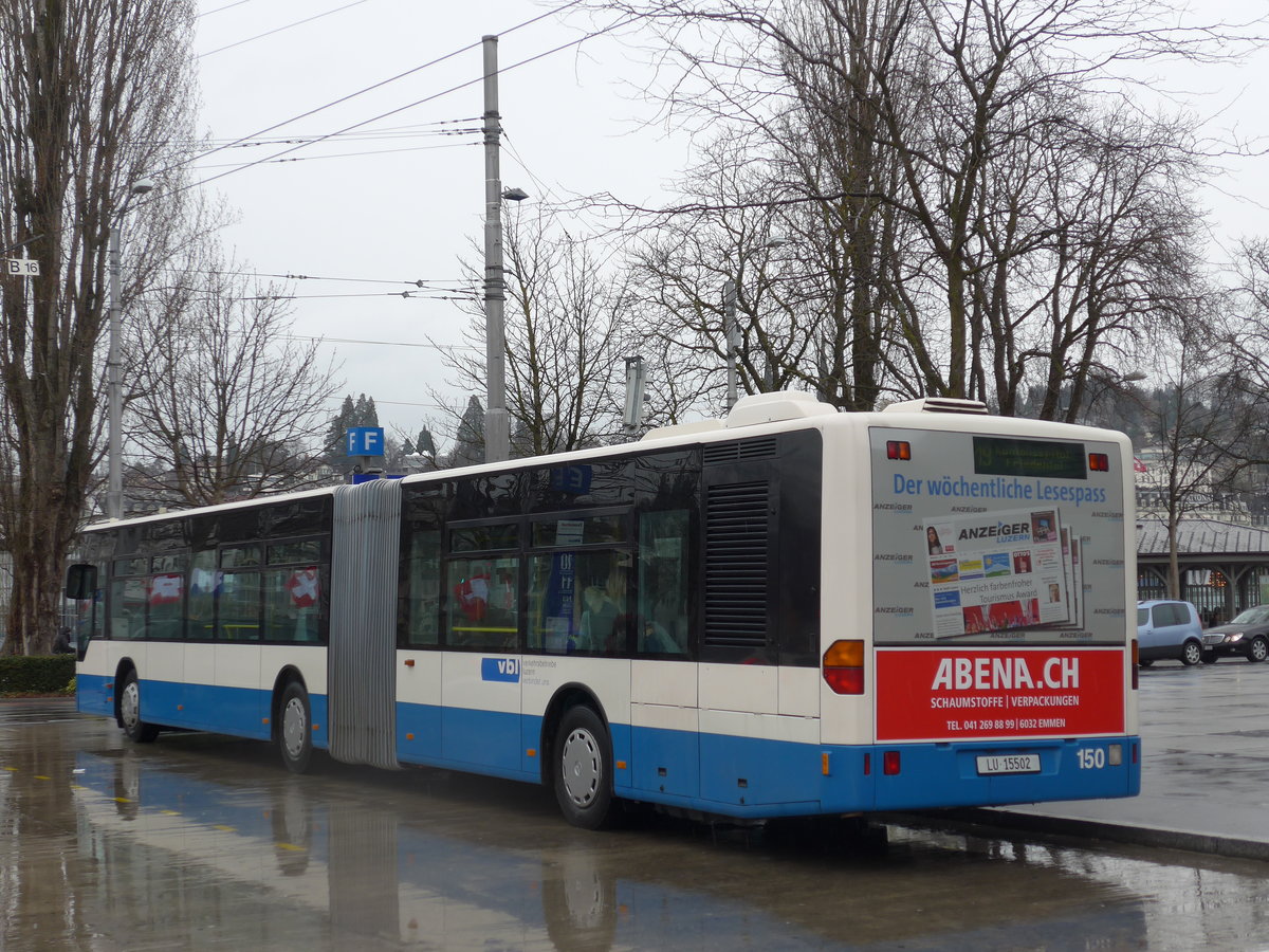 (169'480) - VBL Luzern - Nr. 150/LU 15'502 - Mercedes (ex Heggli, Kriens Nr. 712) am 25. M�rz 2016 beim Bahnhof Luzern