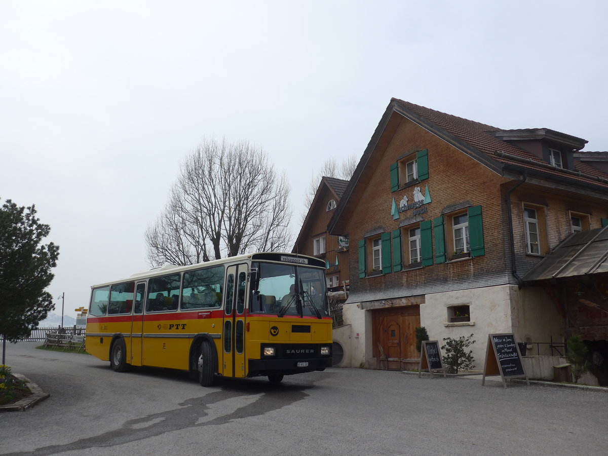 (169'644) - Bernair, M�nsingen - BE 651'182 - Saurer/T�scher (ex Schebath, Lauerz; ex Albin, F�llanden; ex Heim, Flums) am 2. April 2016 in Teufen, Restaurant Waldegg