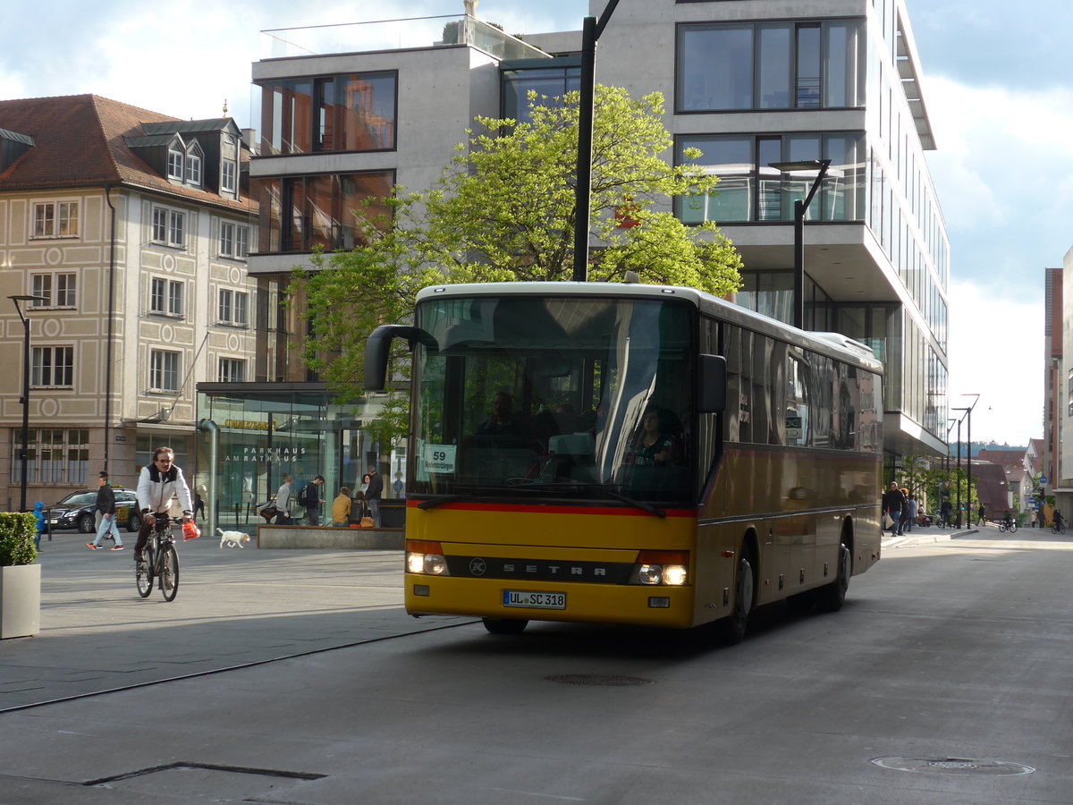(171'070) - Schr�der, Langenau - UL-SC 318 - Setra (ex Faucherre, CH-Moudon Nr. 321; ex AVO Ballaigues/CH Nr. 92; ex Faucherre, CH-Moudon Nr. 304; ex Rod, CH-Oron-la-Ville; ex Morattel, CH-S�deilles) am 19. Mai 2016 in Ulm, Rathaus Ulm