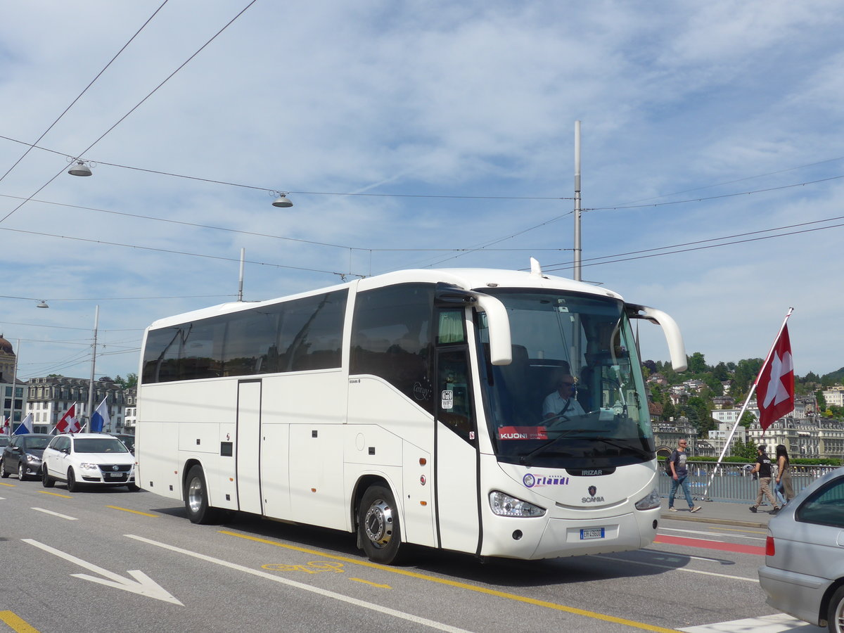 (171'383) - Aus Italien: Orlandi, Voghera - EH-436 DD - Scania/Irizar am 22. Mai 2016 in Luzern, Bahnhofbr�cke